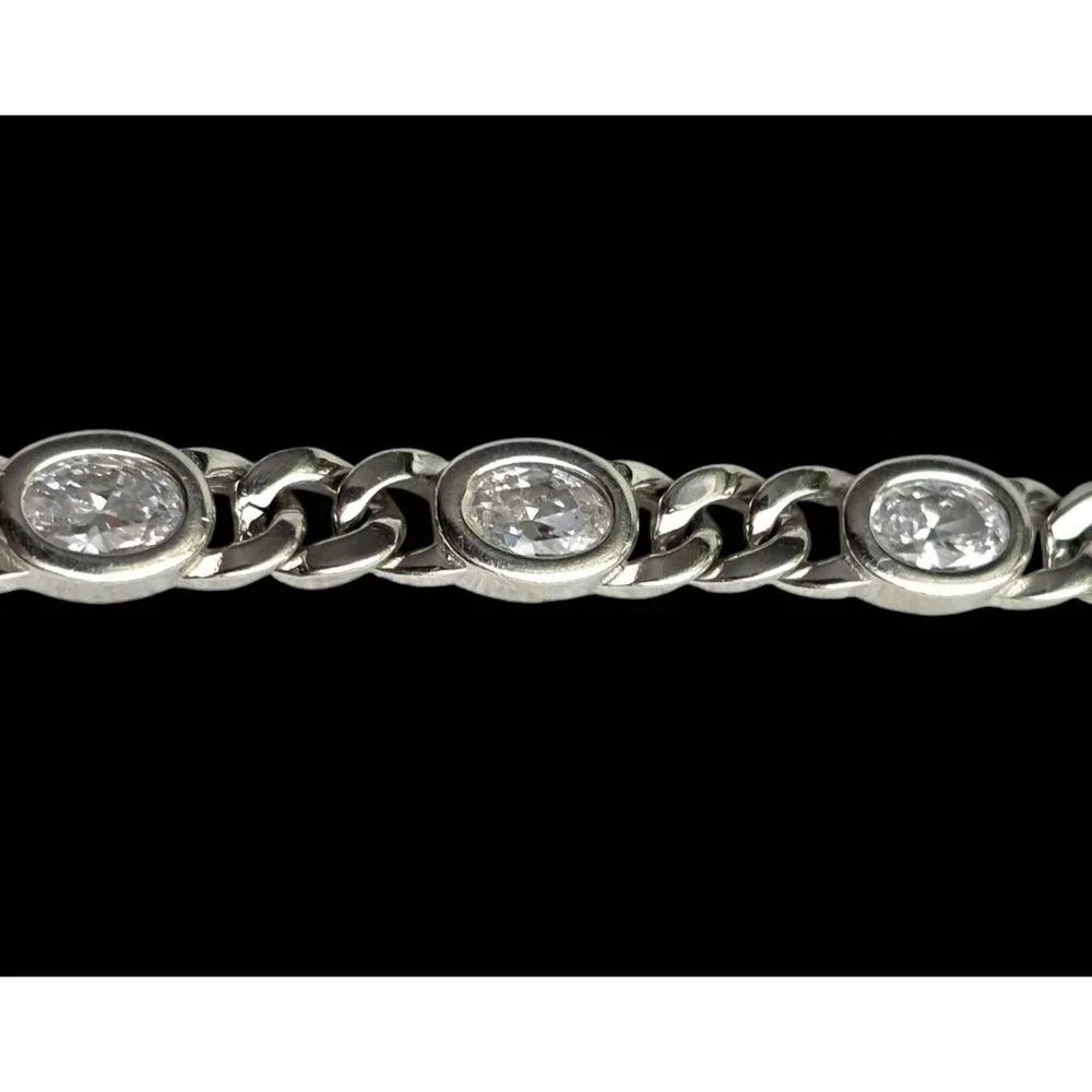 New Tocara Sterling Silver Bracelet Oval DiAmi Crystals Sparkle 925 Curb Link 7